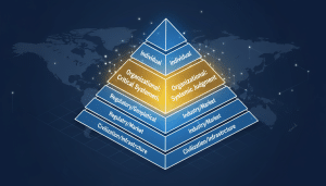Theory of Constraints AI hierarchy pyramid showing five constraint layers - organizational level with critical systemic judgment highlighted as the paper's focus